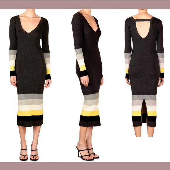NWT LE SUPERBE [ Small ] Horizons‎ Rib Long Sleeve Deep-V Sweater Dress - Picture 1 of 12